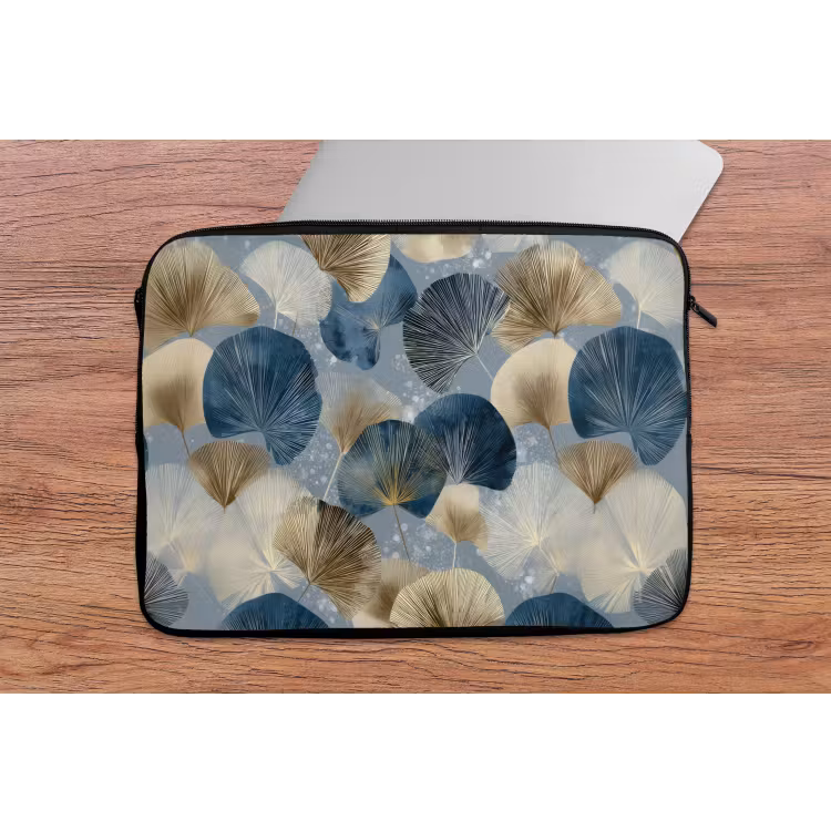 Bladeren - Abstract - Goud - Blauw laptophoes neopreen klein -tafel