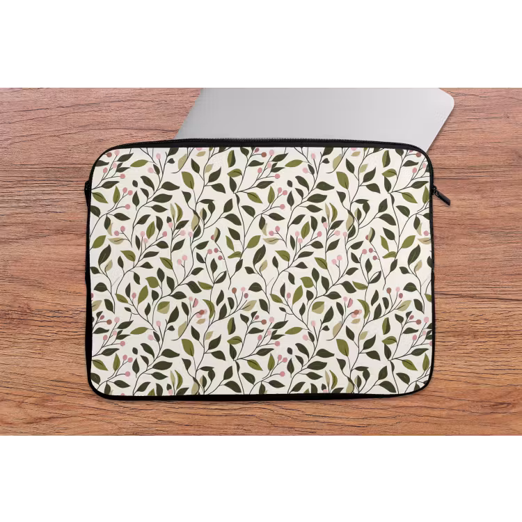 Bladeren - Bessen - Roze laptophoes neopreen klein 279 -tafel