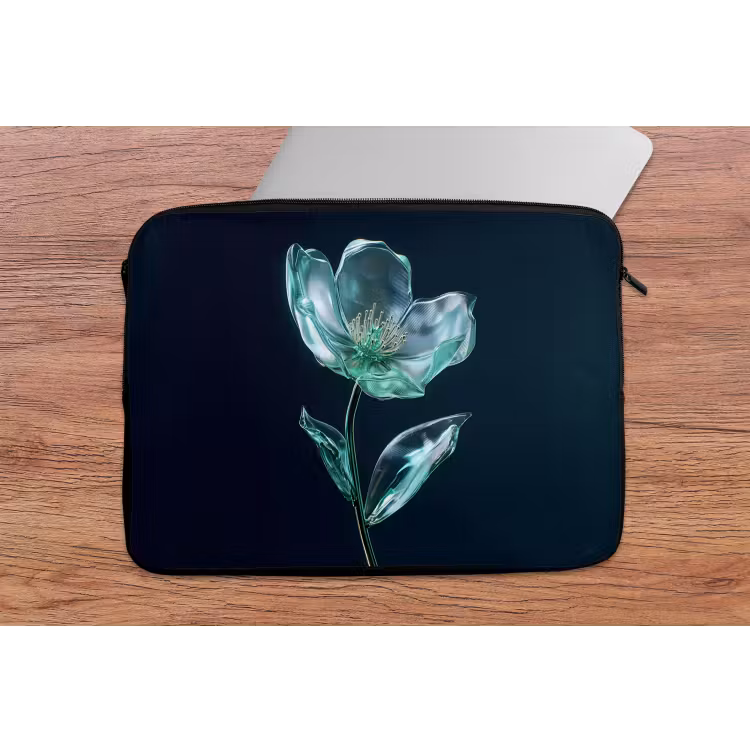 Bladeren - Bloem - Glazen - Donkerblauw laptophoes neopreen klein -tafel