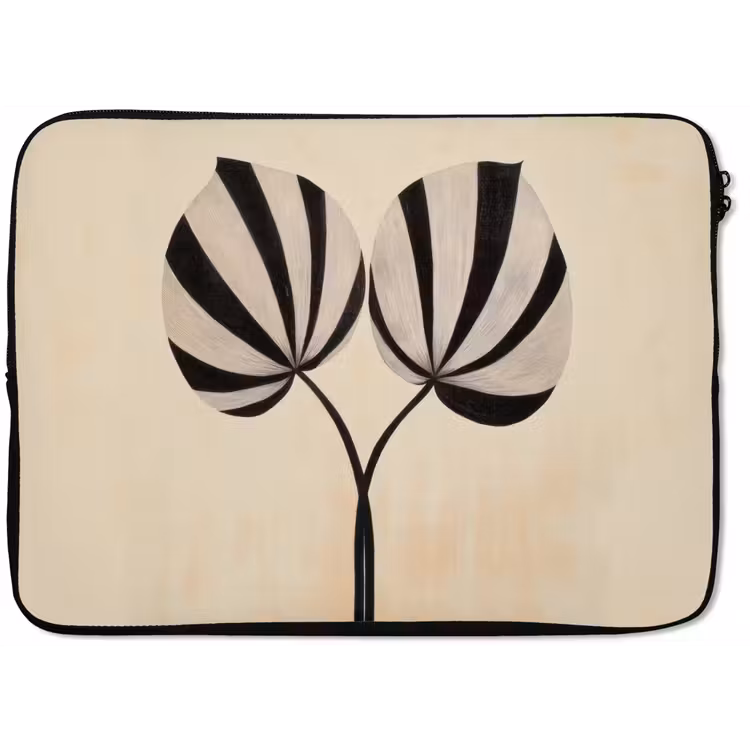 Bladeren - Gestreept - Stengel - Beige laptophoes neopreen klein -zkaufland3dotto