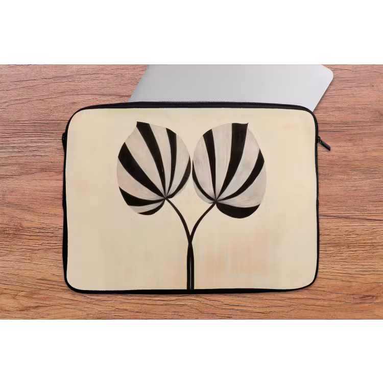 Bladeren - Gestreept - Stengel - Beige laptophoes neopreen klein -tafel