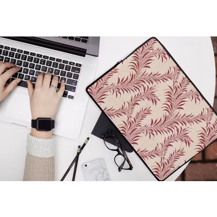 Bladeren - Linnen - Rood laptophoes neopreen klein 279 -bureau