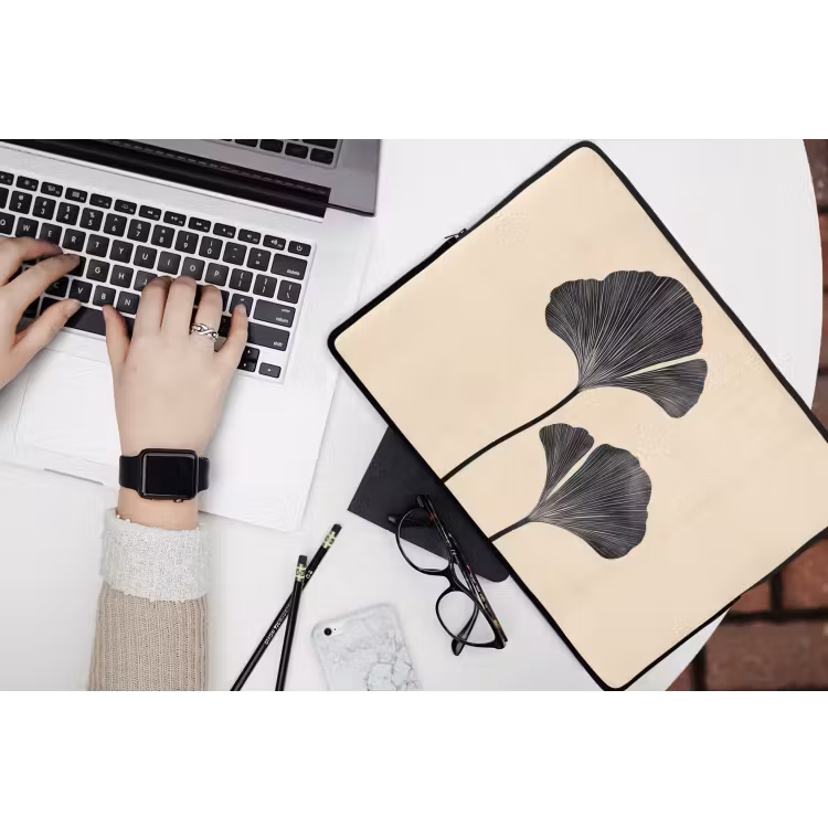 Bladeren - Minimalistisch - Zwart laptophoes neopreen klein -bureau