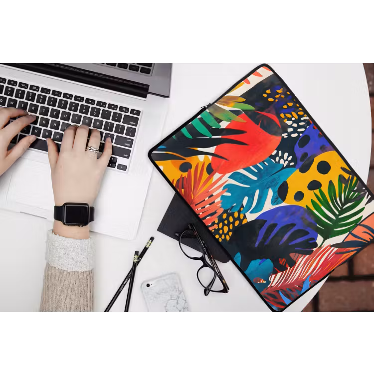 Bladeren - Vormen - Abstract - Kleurrijk laptophoes neopreen klein -bureau
