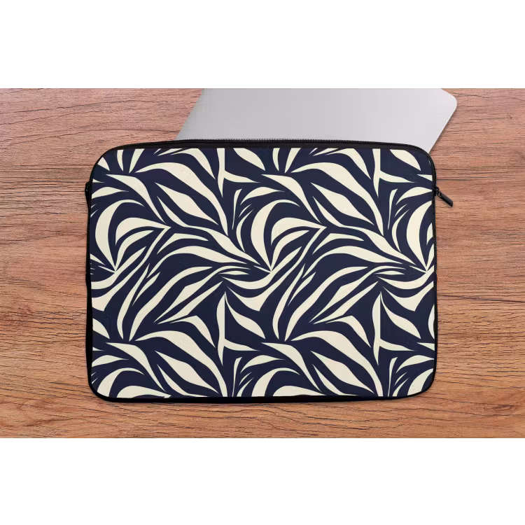 Bladvormen - Blauw - Patroon - Wit laptophoes neopreen klein 279 -tafel