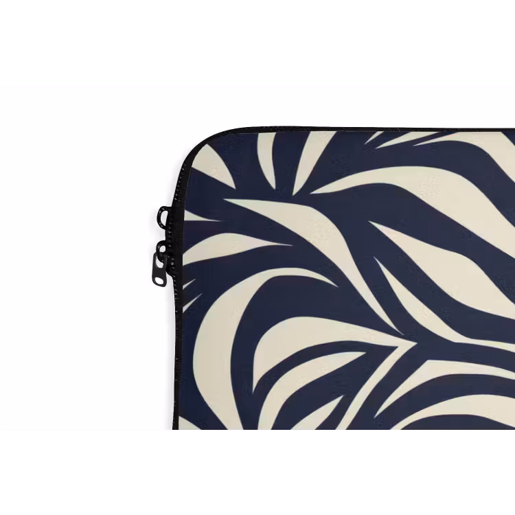 Bladvormen - Blauw - Patroon - Wit laptophoes neopreen klein 279 -detail