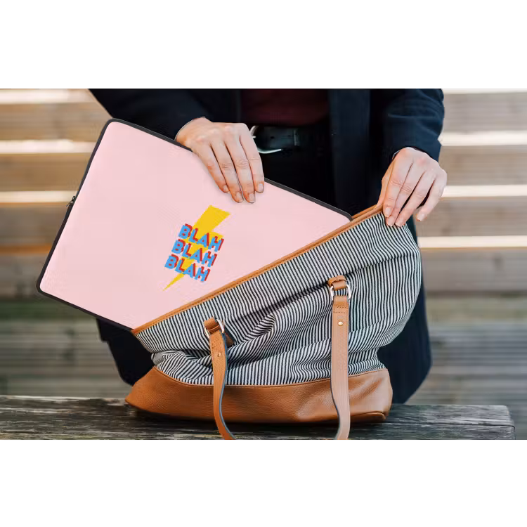 Blah - Bliksem - Roze laptophoes neopreen klein -tas