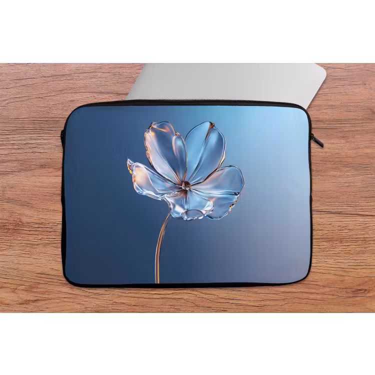 Blauw - Bloem - Glazen - Sierlijk laptophoes neopreen klein -tafel