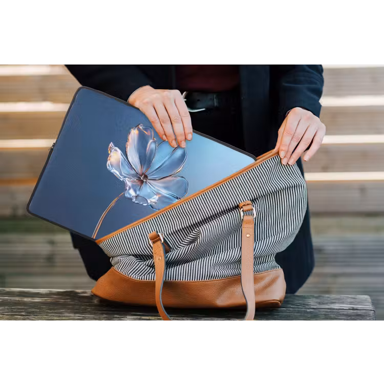 Blauw - Bloem - Glazen - Sierlijk laptophoes neopreen klein -tas