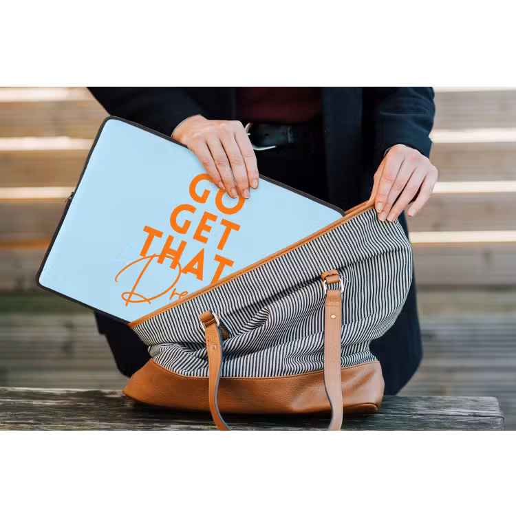 Blauw - Oranje - Tekst laptophoes neopreen klein -tas