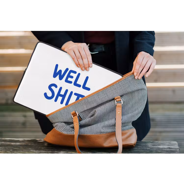 Blauw - Quote - Wit laptophoes neopreen klein -tas