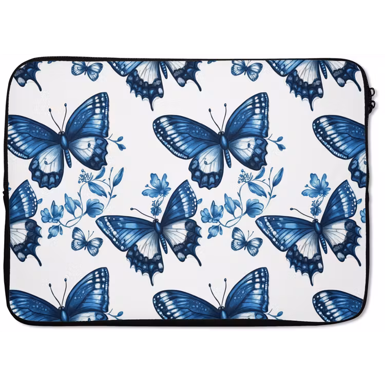 Blauw - Vlinders - Bloemen - Wit laptophoes neopreen klein 279 -zkaufland3dotto