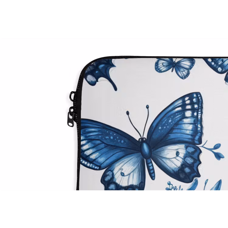 Blauw - Vlinders - Bloemen - Wit laptophoes neopreen klein 279 -detail
