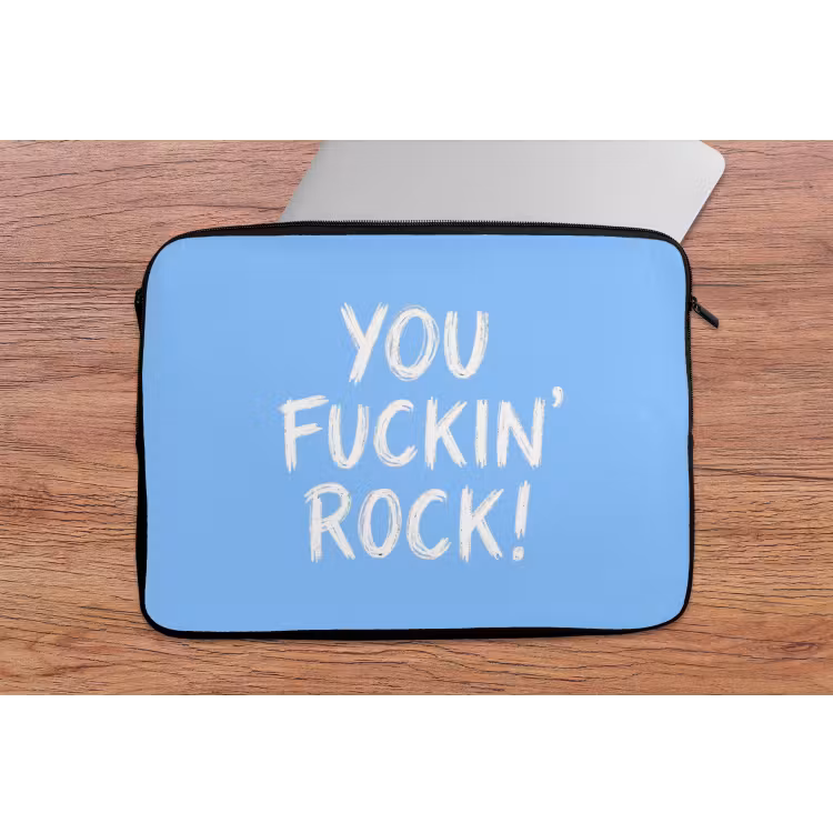Blauw - Wit - You fuckin rock laptophoes neopreen klein -tafel