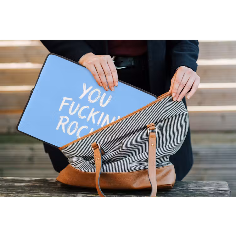 Blauw - Wit - You fuckin rock laptophoes neopreen klein -tas