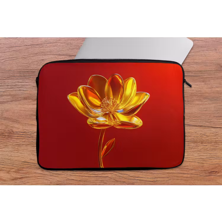Bloem - Goud - Glazen laptophoes neopreen klein -tafel