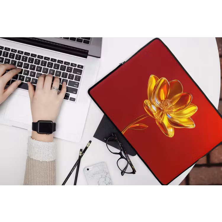 Bloem - Goud - Glazen laptophoes neopreen klein -bureau