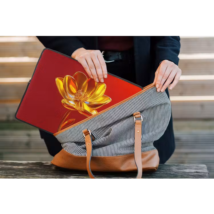 Bloem - Goud - Glazen laptophoes neopreen klein -tas