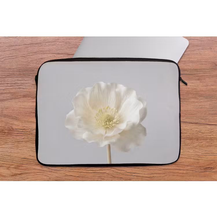 Bloem - Minimalistisch -Wit laptophoes neopreen klein -tafel