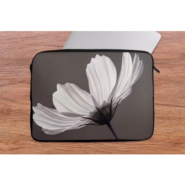 Bloem - Minimalistisch - Zwart - Wit laptophoes neopreen klein -tafel