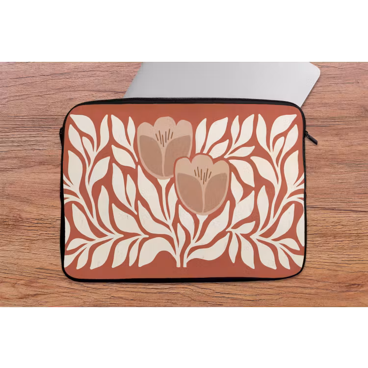 Bloemen - Abstract - Modern - Beige - Natuur laptophoes neopreen klein -tafel