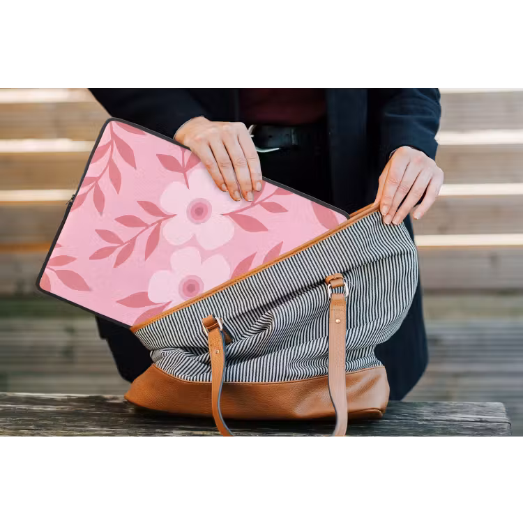 Bloemen - Abstract - Modern - Roze - Natuur laptophoes neopreen klein -tas