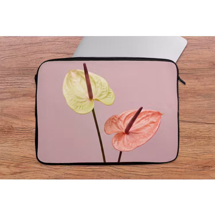 Bloemen - Anthuriums - Geel - Roze laptophoes neopreen klein -tafel