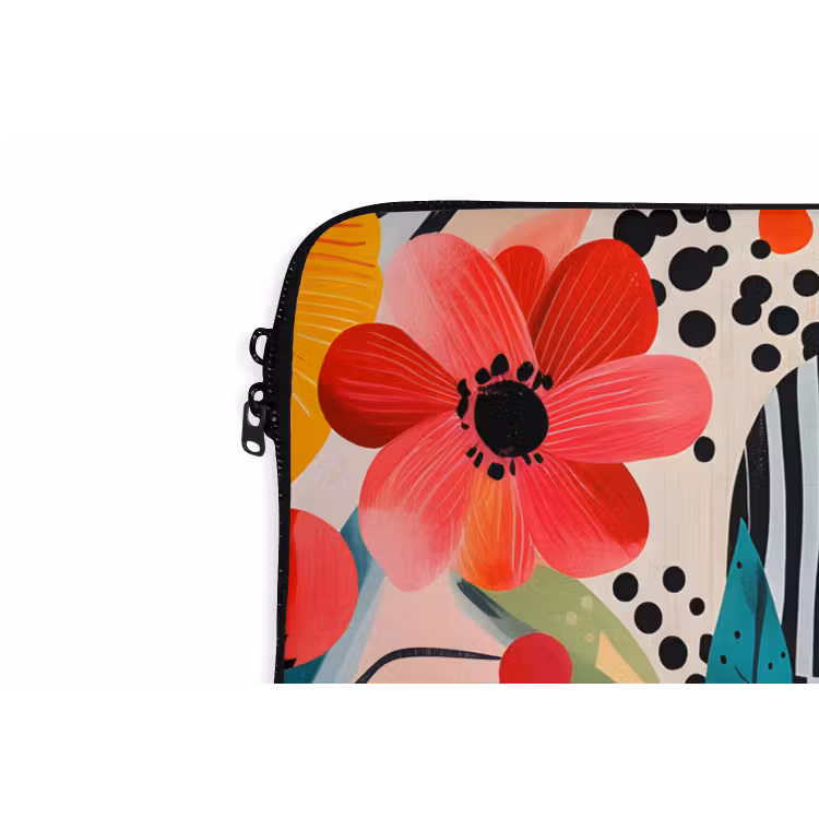 Bloemen - Bladeren - Abstract - Kleurrijk laptophoes neopreen klein -detail