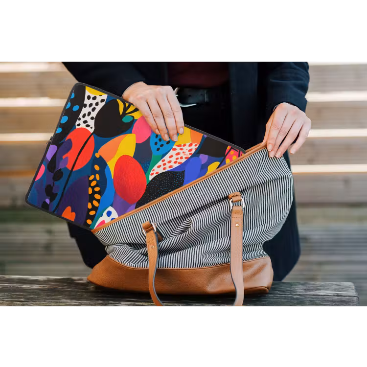 Bloemen - Bladeren - Abstract - Rood laptophoes neopreen klein -tas