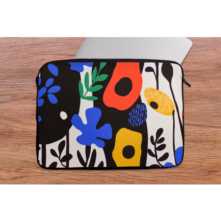 Bloemen - Bladeren - Abstract - Zwart laptophoes neopreen klein -tafel