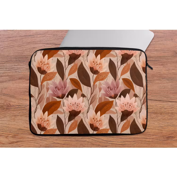 Bloemen - Bladeren - Bruin laptophoes neopreen klein 279 -tafel