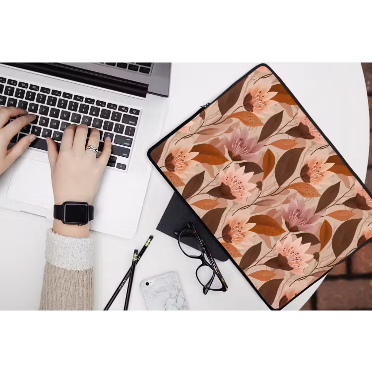 Bloemen - Bladeren - Bruin laptophoes neopreen klein 279 -bureau