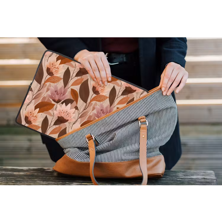 Bloemen - Bladeren - Bruin laptophoes neopreen klein 279 -tas