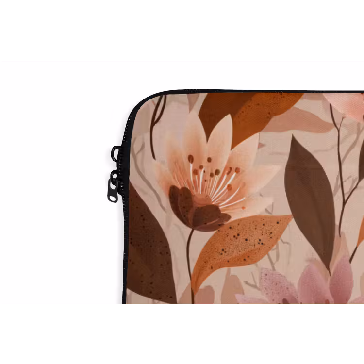 Bloemen - Bladeren - Bruin laptophoes neopreen klein 279 -detail
