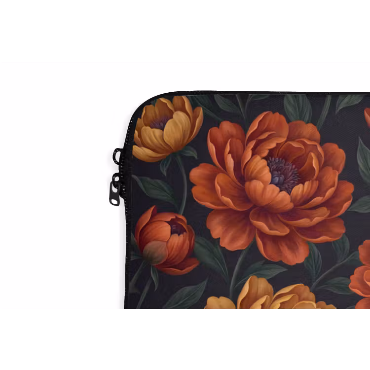 Bloemen - Bladeren - Natuur - Modern - Oranje laptophoes neopreen klein -detail