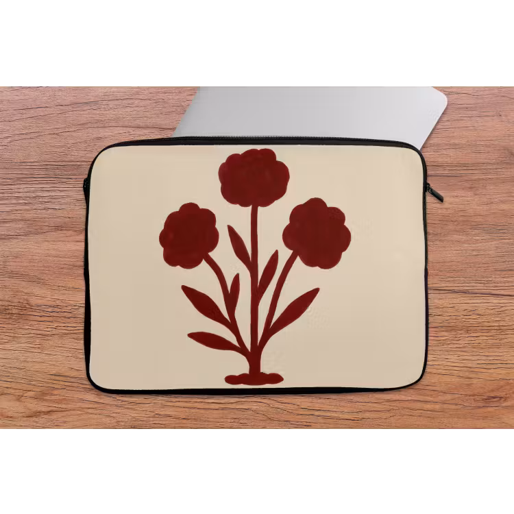 Bloemen - Bladeren - Rood - Minimalistisch laptophoes neopreen klein -tafel