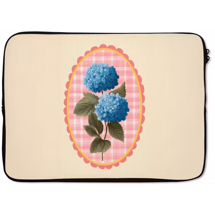 Bloemen - Blauw - Lijst - Bladeren laptophoes neopreen klein -zkaufland3dotto