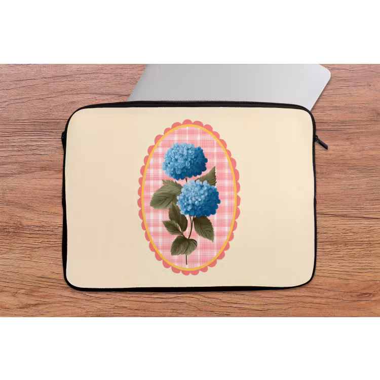 Bloemen - Blauw - Lijst - Bladeren laptophoes neopreen klein -tafel