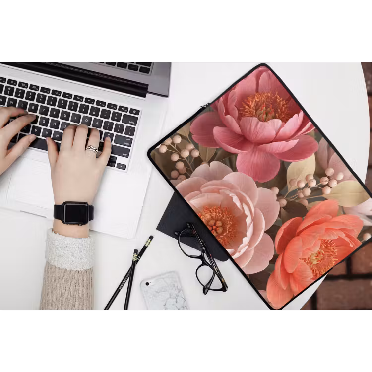 Bloemen - Bloesem - Zacht - Koraal - Decoratie laptophoes neopreen klein -bureau