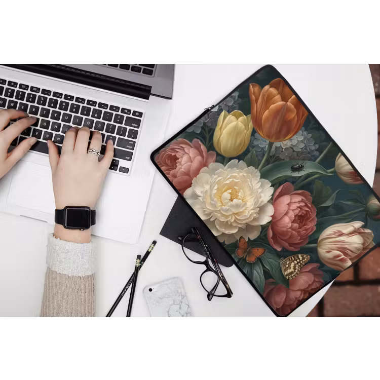 Bloemen - Boeket - Natuur - Klassiek - Donker laptophoes neopreen klein -bureau