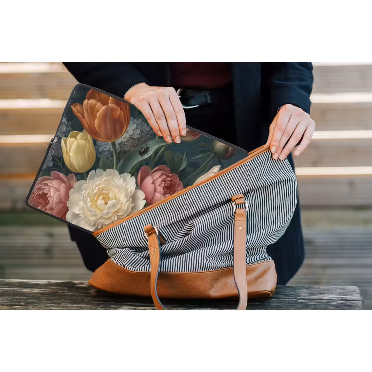 Bloemen - Boeket - Natuur - Klassiek - Donker laptophoes neopreen klein -tas
