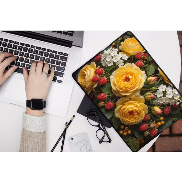 Bloemen - Boeket - Natuur - Klassiek - Geel laptophoes neopreen klein -bureau