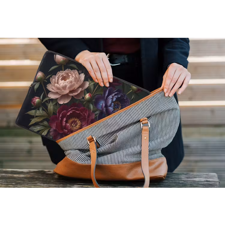 Bloemen - Boeket - Natuur - Modern - Donker laptophoes neopreen klein -tas