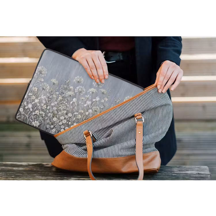 Bloemen - Botanisch - Blauw laptophoes neopreen klein -tas