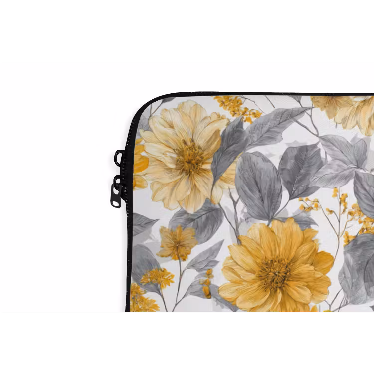 Bloemen - Botanisch - Elegant - Okergeel - Grijs laptophoes neopreen klein 279 -detail