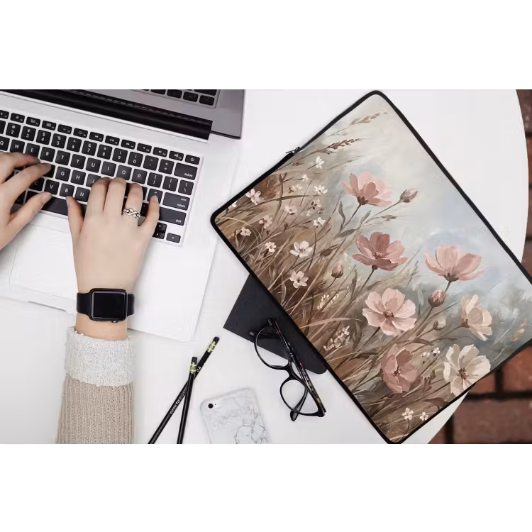 Bloemen - Botanisch - Schilderij - Pastel - Rustiek laptophoes neopreen klein -bureau