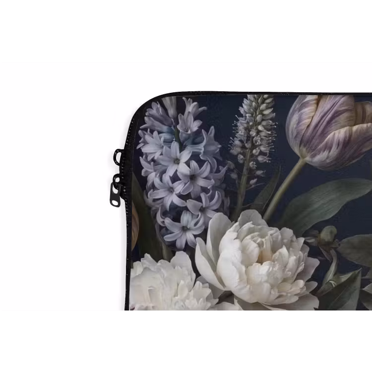 Bloemen - Donker - Elegant - Natuur - Wit laptophoes neopreen klein -detail