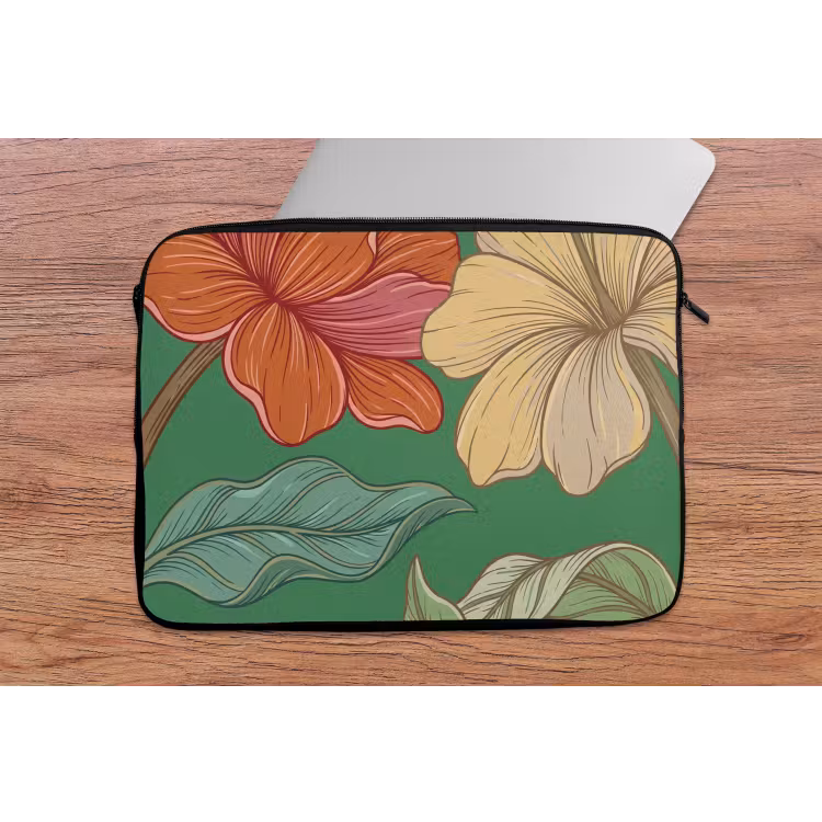Laptophoes Bloemen - Groen - Illustratie - Bloemen - Groen - Illustratie laptophoes neopreen klein