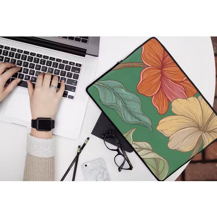 Laptophoes Bloemen - Groen - Illustratie - Bloemen - Groen - Illustratie laptophoes neopreen klein