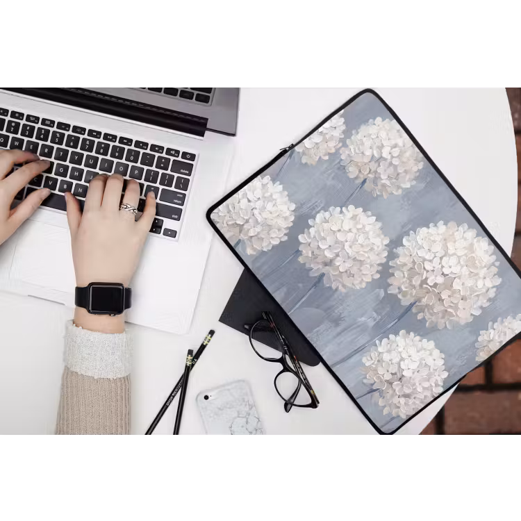 Bloemen - Illustratie - Blauw laptophoes neopreen klein -bureau